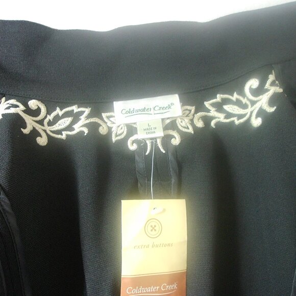 NWTS Coldwater Creek Black Embroidered Jacket – Floral Scroll, Button Front SZ L - Picture 6 of 6
